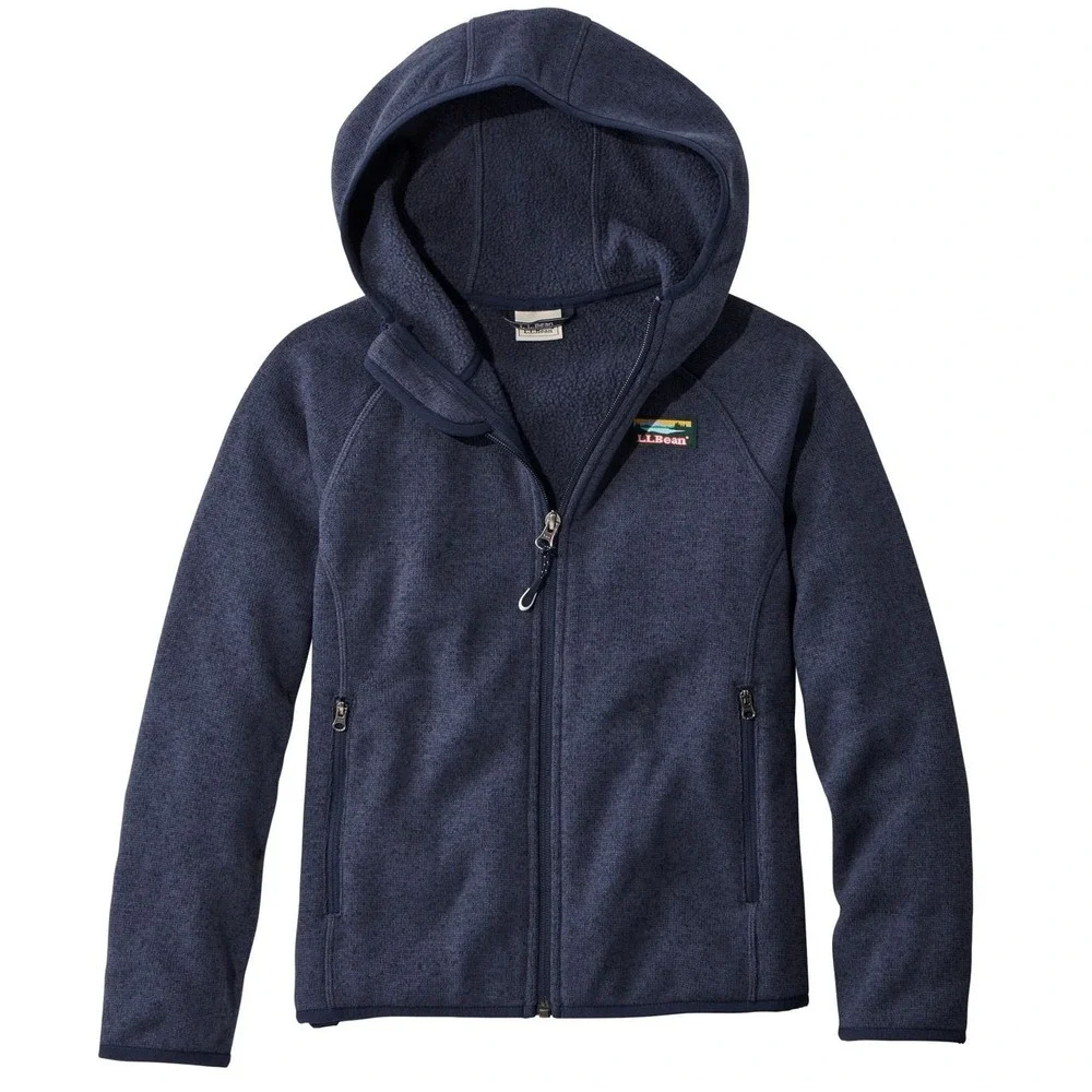 LL Bean Kids Sweater Fleece Hooded Jacket Navy Blue L 14-16 504929